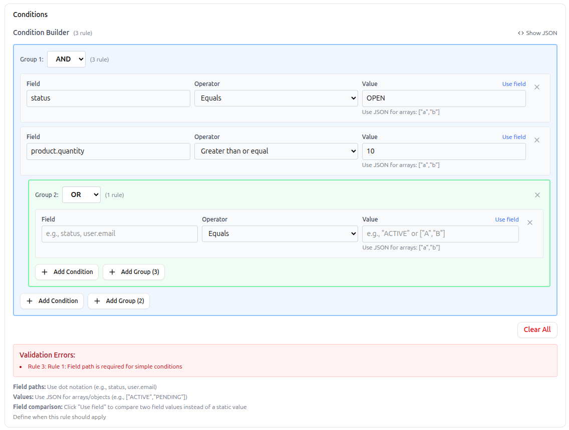 Condition Builder Interface