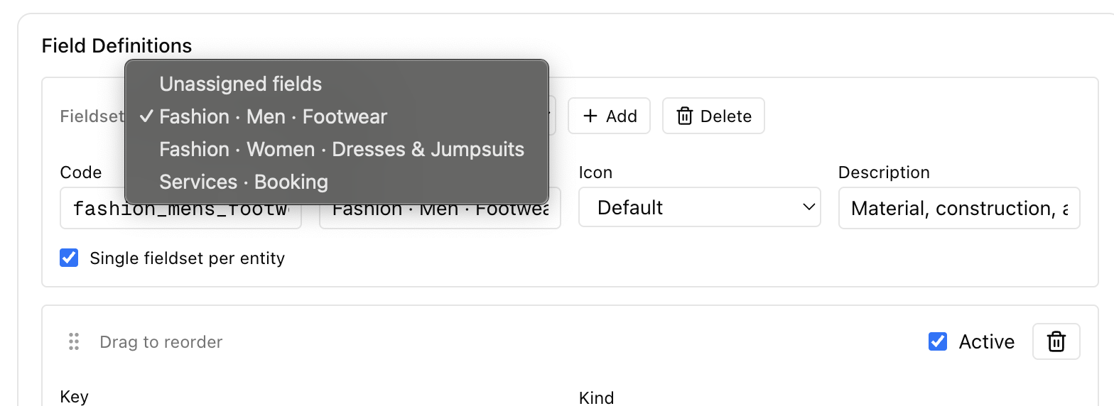 Switching between fieldsets while editing definitions