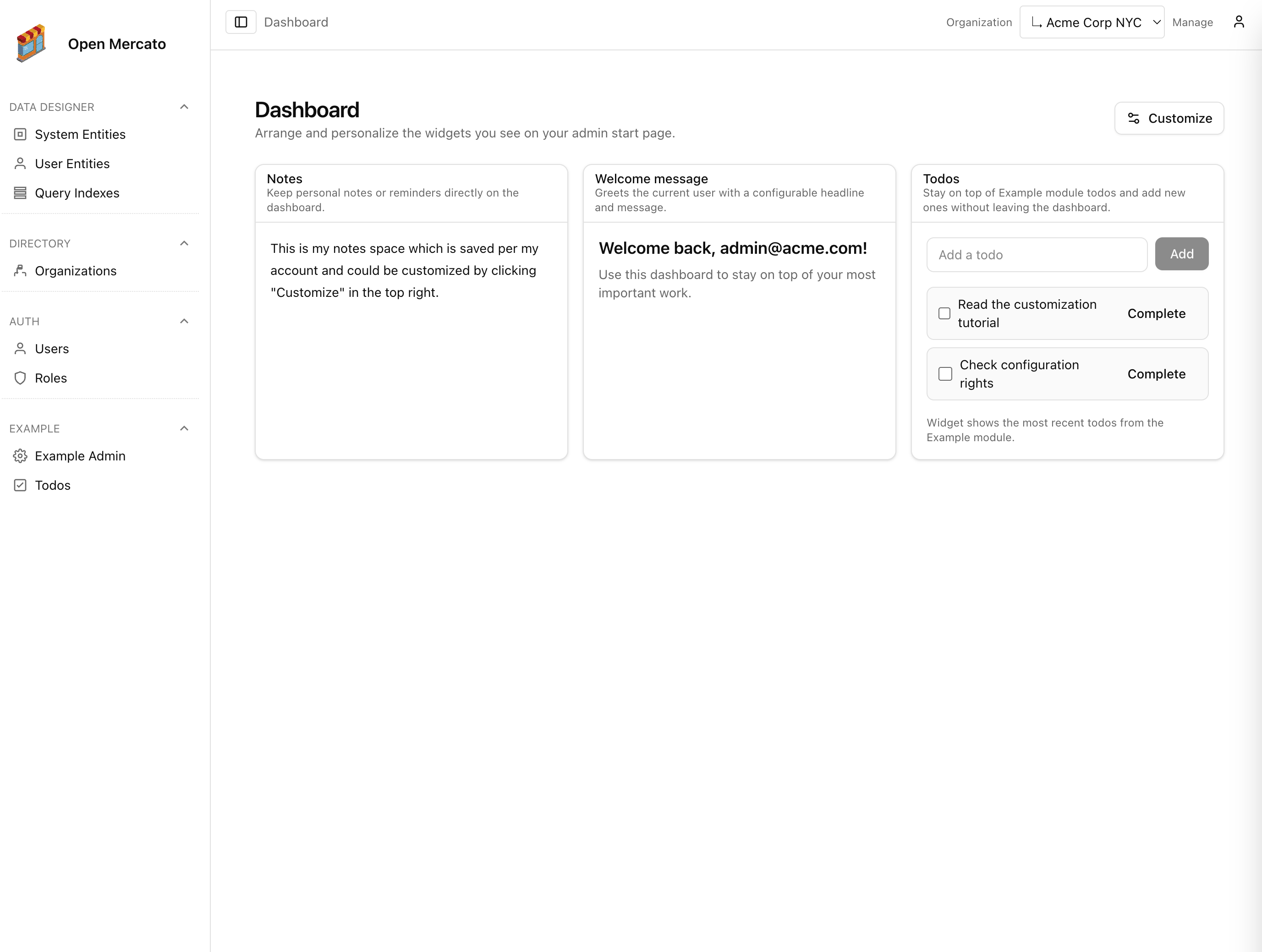 Open Mercato dashboard