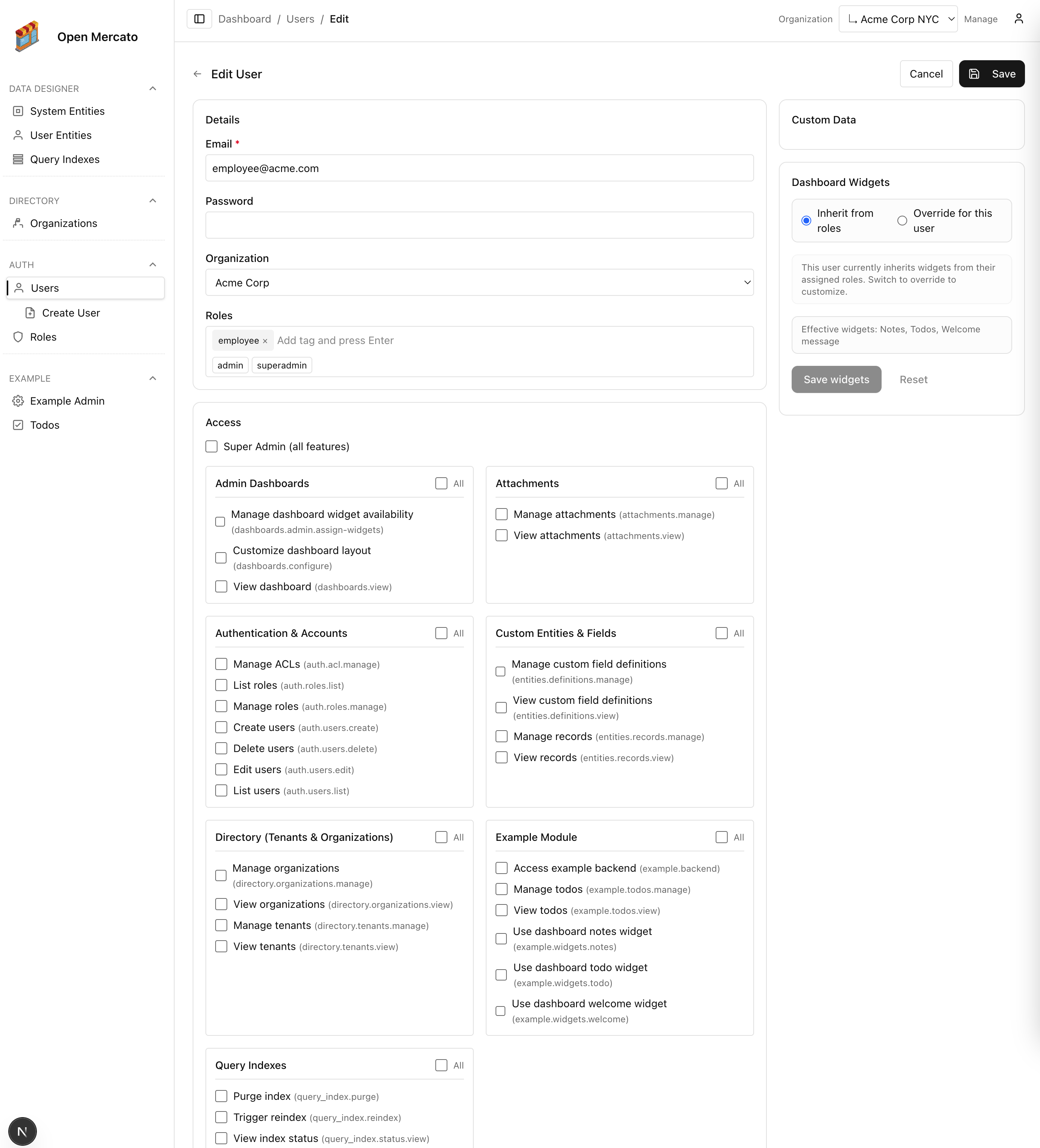 Editing user ACL overrides