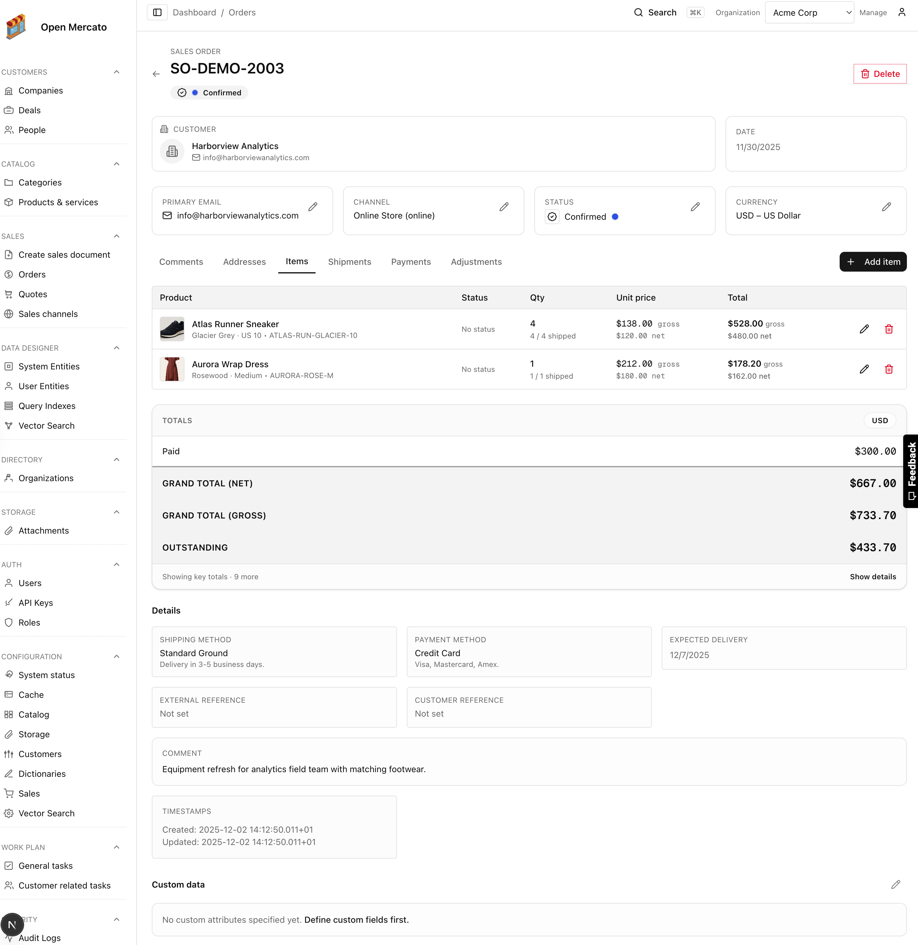 Order detail inline edits