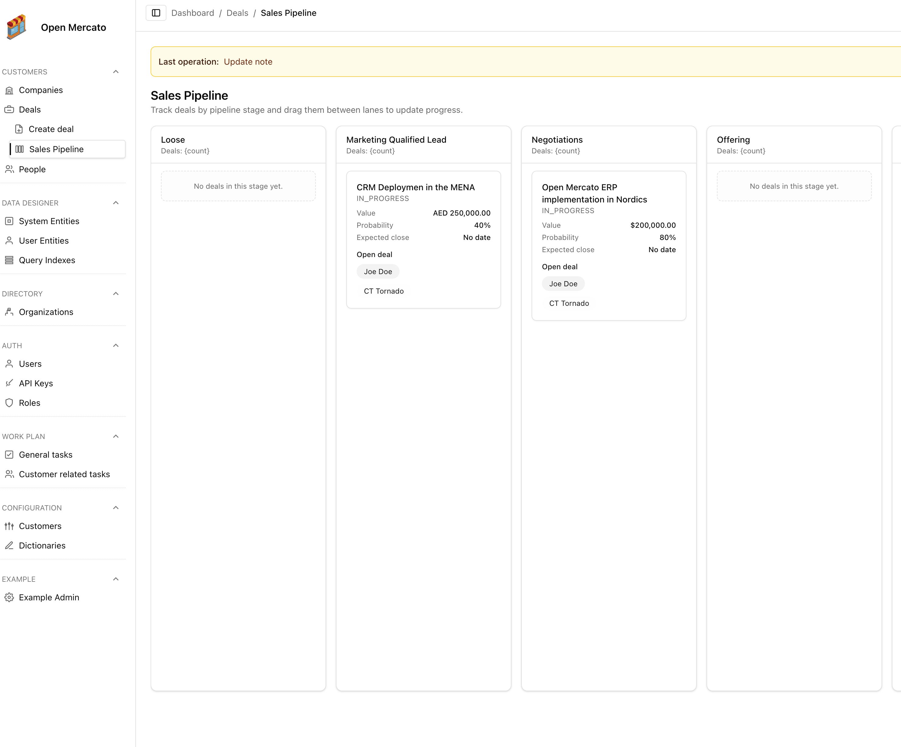 Sales pipeline board