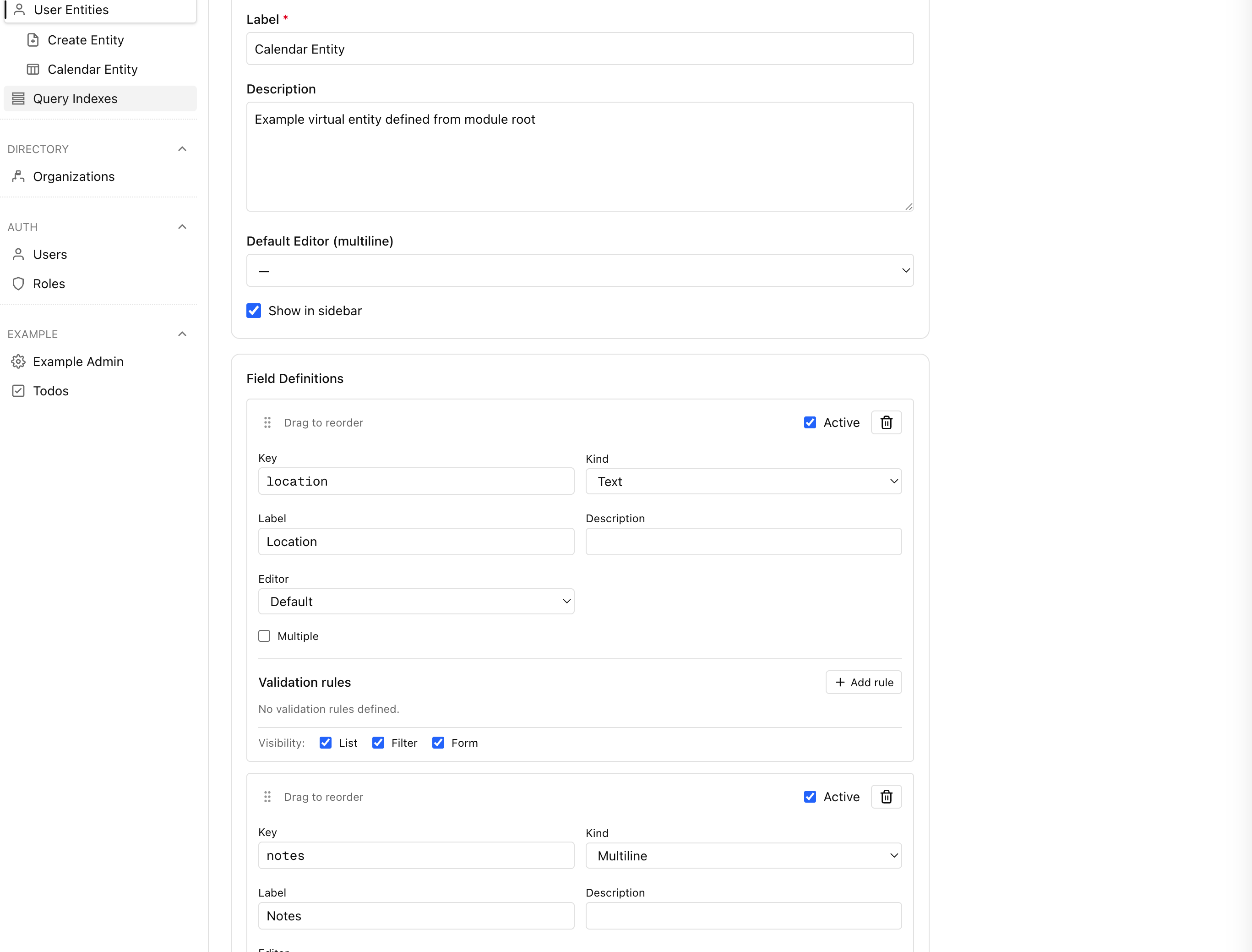Custom fields configuration