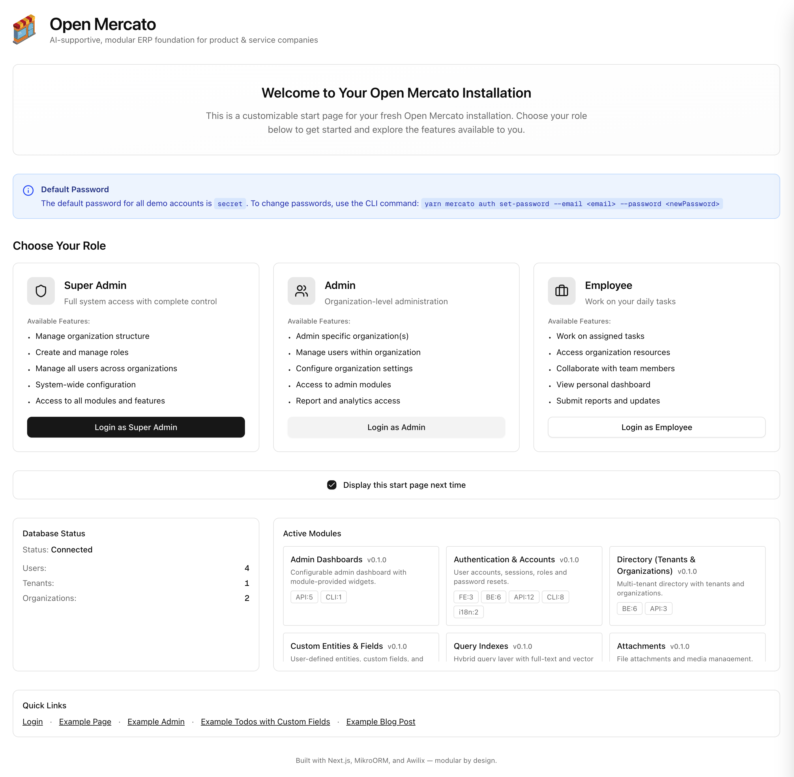Open Mercato dashboard overview
