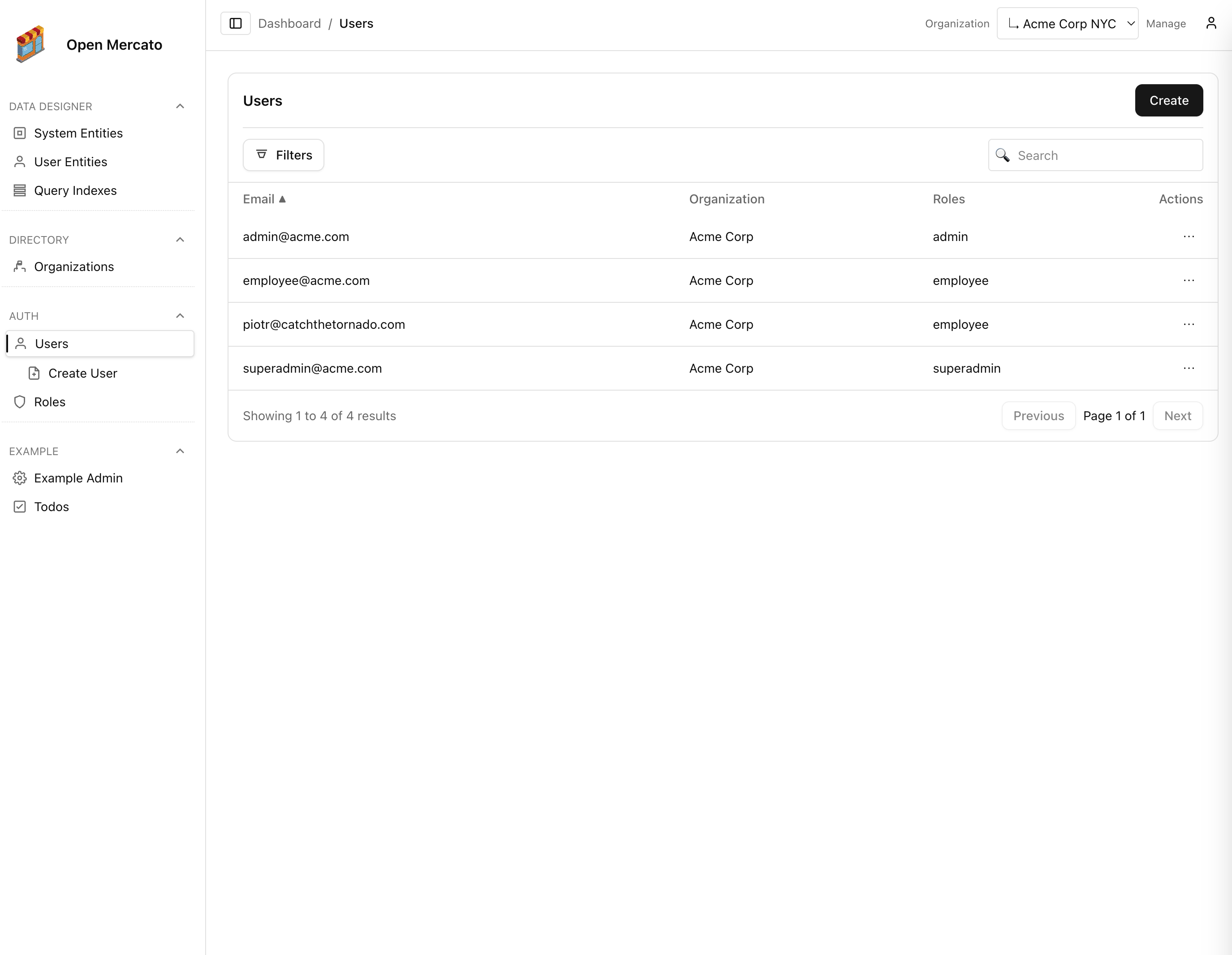 Users management list